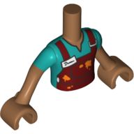 Minidoll Torso Boy with Medium Nougat Arms and Hands with Dark Red Overall, Dark Azure Shirt, Name Tag, Grease Stains Print
