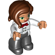 Duplo Figure with Long Hair Section in Front, with Black Legs, Red Neckerchief and 4 Buttons Print