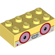 Brick 2 x 4 with Pink Eyes with Red Border, Teeth Mouth print