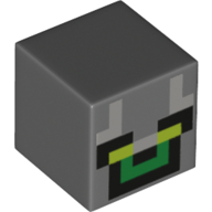 Minifig Head Special, Cube with Minecraft Pixelated Face, Lime Eyes, Green Mouth, Black Trace Print