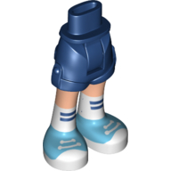 Minidoll Hips and Shorts with Light Nougat Legs, White Knee Socks with Dark Blue Stripes, Medium Azure Sneakers Print