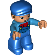 Duplo Figure with Cap Blue, with Blue Legs, Dark Azure Shirt with Blue Overalls and Red Neckerchief Print