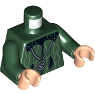 Image of part Torso Black Collar with Silver Stars, White Curvy Lines, Silver Locket with 'S' Print (Salazar Slytherin), Dark Green Arms, Light Nougat Hands