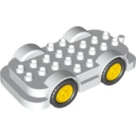Duplo Car Base 4 x 8 with Four Black Wheels and Yellow Hubs
