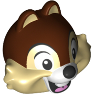 Image of part Minifig Head Special, Chip, Chipmunk with Centered Teeth, Reddish Brown Fur and Black Nose Print