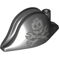 Hat Pirate Bicorne with Robotic Jolly Roger Skull and Cross Spanners with Rivets Print