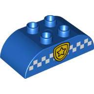 Duplo Brick 2 x 4 Curved Top with Gold Police Badge and White Checked Print