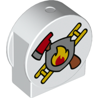 Duplo Brick 1 x 3 x 2 Round Top, Cut Away Sides with Axe, Ladder, and Fire (Fire Logo) Print