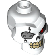 Minifig Head Special, Skull with Metal Eyepatch, Red Eye, Tan Teeth Print