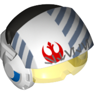Helmet with Visor Rebel Pilot, Raised Front, Trans-Yellow Visor, Red Rebel Logo, Alien Letter Print