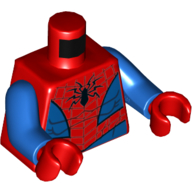 Torso Muscles, Blue Sides and Waist, Webbing, Black Spider Print (Spider-Man), Blue Arms, Red Hands