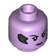 Minifig Head Widowmaker, Dual Sided, Purple Lips, Com, Scowl / Smile and Winking Left Eye Print [Hollow Stud]