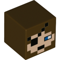 Minifig Head Special, Cube with Minecraft Pixelated Face with Dark Brown Hair, Blue Eye, Eyepatch Print
