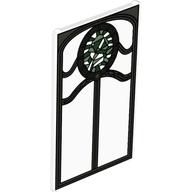 Glass for Window 1 x 4 x 6 with Ornate Silver Frame and Dark Green and Sand Green Oval Stained Glass print