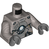 Torso Armour, Tatty with Light Blue and White Circle (Arc Reactor) Print (Iron Man), Flat Silver Arms, Dark Bluish Gray Hands