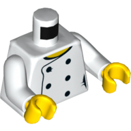 Torso Chef Jacket with 6 Button, Yellow Collar / 'LEGO House Home of the Brick' Print, White Arms, Yellow Hands