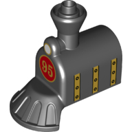 Duplo Train Front, Steam Engine with Cow Catcher with Red Circle with '95' and Gold Stripes with Rivets Print