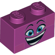 Brick 1 x 2 with Face Happy, Blue Eyes, Open Mouth print