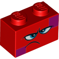 Brick 1 x 2 with Angry/Disgruntled Face, Blue Eyes, Crooked Mouth