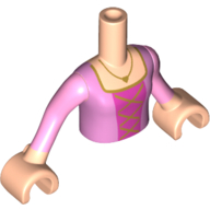 Image of part Minidoll Torso Girl with Pink Dress, Dark Pink Under Shirt, Laces Print, Light Nougat Arms and Hands