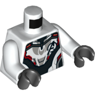 Torso Armour with Black and Red Panels and Avengers Logo Print, White Arms, Black Hands
