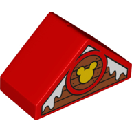 Duplo Brick 4 x 2 Double Slope 45° with Wood Panels, Snow, and Mickey Mouse Logo Print