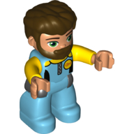 Duplo Figure with Thick Hair Combed Forward and Beard Dark Brown, Medium Azure Legs, Yellow Arms, Wet Suit Print