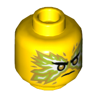 Minifig Head Lloyd, Gold Eyes, Angry, White/Gold Flames