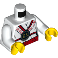 Torso Robe with Red Trim, Chines Symbol In Black Medallion Print, White Arms, Yellow Hands