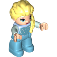 Duplo Figure with Hair with Braid over Left Shoulder, Medium Azure Legs, White Icicles on Chest Print (Elsa)