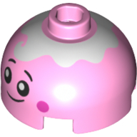 Brick Round 2 x 2 Dome Top - Hollow Stud with Bottom Axle Holder x Shape + Orientation and Black eyes, Mouth, Dark Pink Cheeks, White Top print