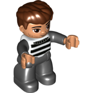 Duplo Figure with Thick Hair Combed Forward, with Black and White Stripes, Prison Shirt Print