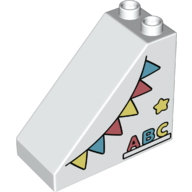 Duplo Brick 4 x 2 x 3 Slope 45° with 'ABC', and Azure, Coral, and Yellow Bunting Print