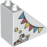 Duplo Brick 4 x 2 x 3 Slope 45° with Unicorn, Sweet, and Azure, Coral, and Yellow Bunting Print