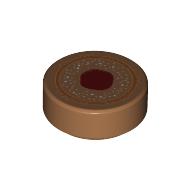 Tile Round 1 x 1 with Circle and Dark Red Blob Print