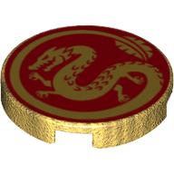 Image of part Tile Round 2 x 2 with Golden Dragon on Red Background print