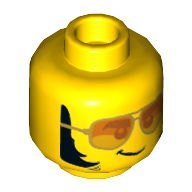 Minifig Head Tread Octane, Orange Sunglasses with Silver Frames, Lopsided Grin, Thick Sideburns Print