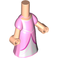 Microdoll Body Long Dress with Bright Pink Dress, White Under Dress, Dark Pink Trim