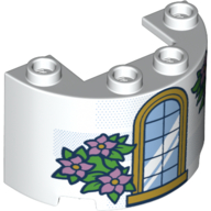 Cylinder Half 2 x 4 x 2 with 1 x 2 Cutout with Window, Pink Flowers and Green Leaves Print