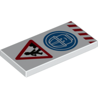 Tile 2 x 4 with Road Works Sign, Blue Safety Helmet Symbol, Red Warning Stripes