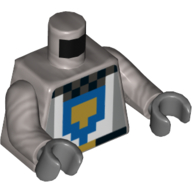 Torso Armor, Pixelated with Gold and Blue Shield Print, Flat Silver Arms, Dark Bluish Gray Hands
