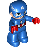 Duplo Figure with Mask, with Blue Legs and Red and White Armor, and Star Print (Captain America)