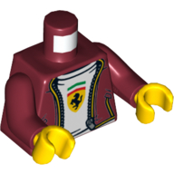 Torso Jacket, Open Over White Shirt with Ferrari Logo Print, Dark Red Arms, Yellow Hands