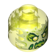 Minifig Head Ghost, Yellowish Green Face, Slime Mouth, Raised Eyebrows, Flames in Back [Hollow Stud]