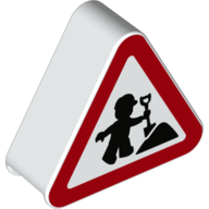 Duplo Brick 1 x 3 x 2 Triangle Road Sign with Duplo Figure Construction Worker Print