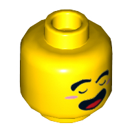 Minifig Head Monkie Kid, Closed Eyes with Markings Under Eyes and Open Mouth Smile / Angry Showing Teeth Print