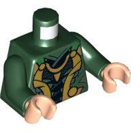 Image of part Torso Armor with Plates with Gold Detailing Print, Dark Green Arms, Light Nougat Hands