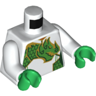 Torso Bodysuit, Green Dragon Print, White Arms, Green Hands