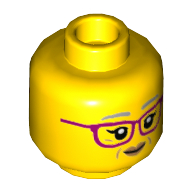 Minifig Head, Light Bluish Gray Eyebrows, Magenta Glasses and Open Eyes / Closed Eyes Print