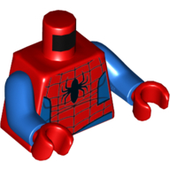 Torso Muscles, Blue Rounded Sides and Waist, Webbing, Large Black Spider Print (Spider Ham), Blue Arms, Red Hands